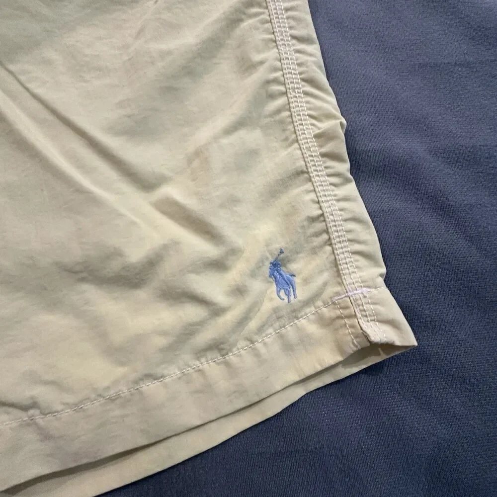 Vintage 90s Polo Ralph Lauren Board Shorts Mens L Yellow Swim Trunks Drawstring